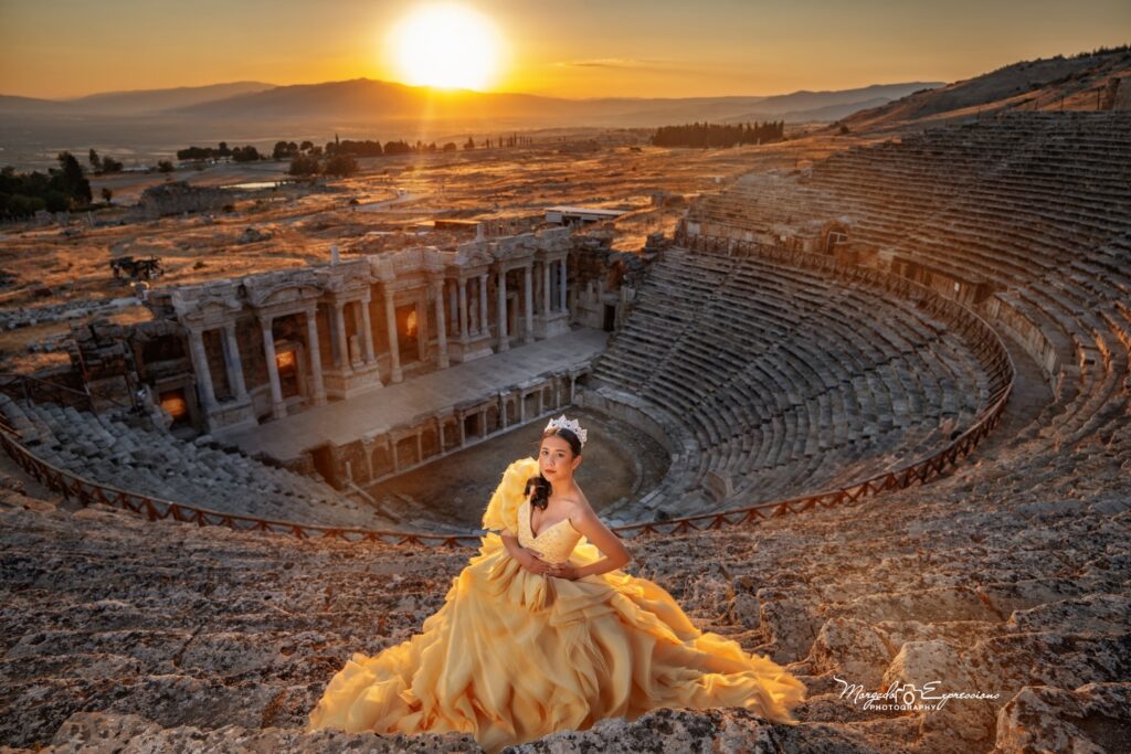 Gold yellow quinceañera ball gown available to rent in Orlando, FL