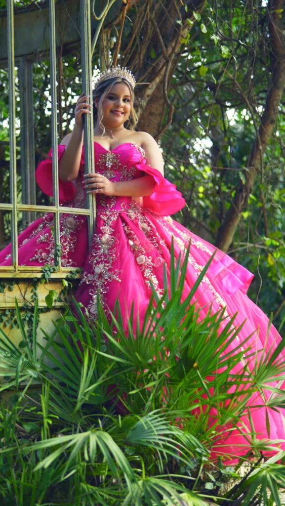Hot pink quinceañera dress available to rent in Orlando, FL